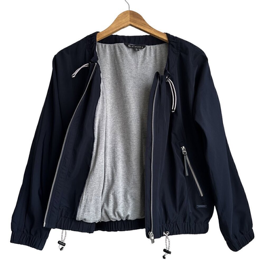 ATHLETA Chill Bomber Jacket - Sporty Drawstring Navy Blue - Picture 7 of 16